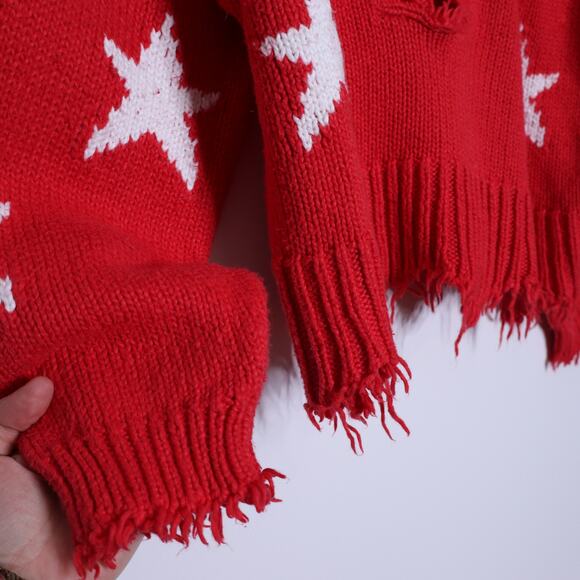 WILDFOX Couture Stars Palmetto Sweater Scarlet Red Oversize Distressed Women's M - Picture 9 of 14
